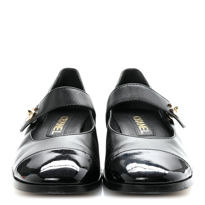 Chanel Calfskin Patent Mary Janes Flats 37 Black 6 of 18