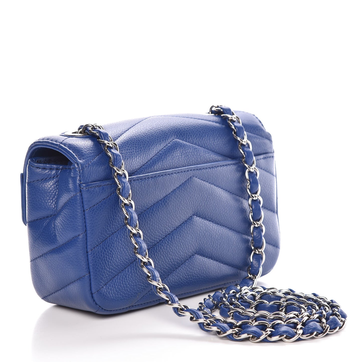 Caviar Chevron Quilted Small Single Flap Blue