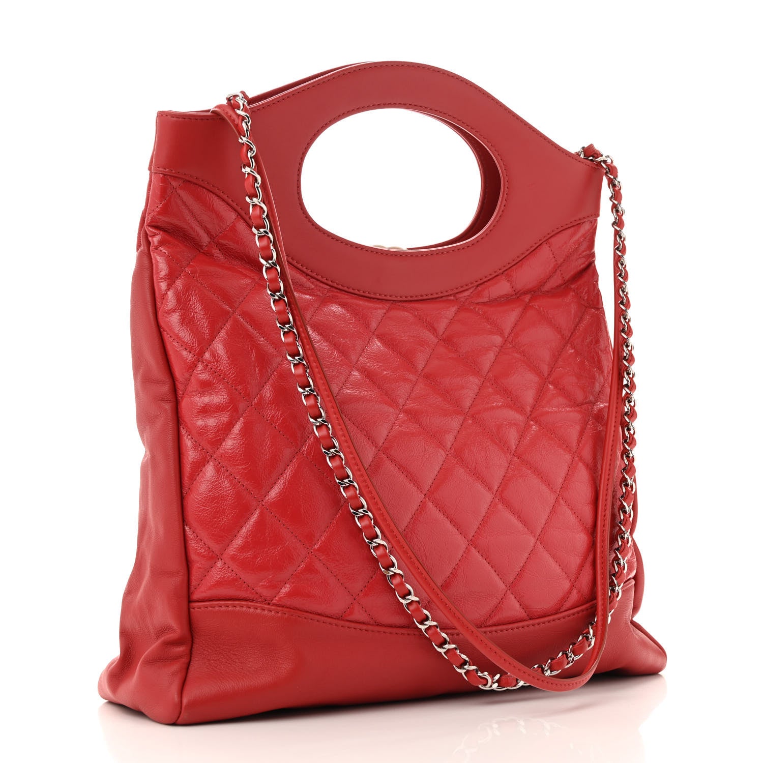 Chanel Shiny Crumpled Calfskin Quilted 31 Shopping Bag Red 3 of 13