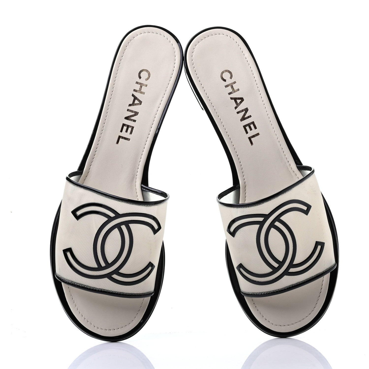 Chanel Mesh Patent Calfskin CC Sandal Mule 38.5 White Black 5 of 10