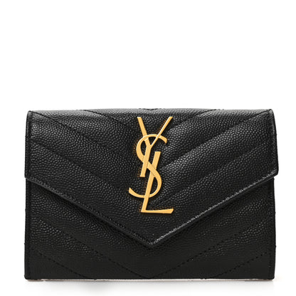 Saint Laurent Grain De Poudre Matelasse Chevron Small Monogram Envelope Wallet Black 1 of 6