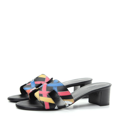 Hermes Calfskin Cavalcadour Print Oasis Sandals 36 Multicolor Black 3 of 10