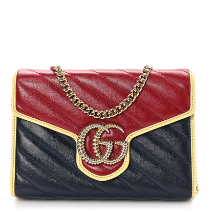 Gucci Azalea Calfskin Matelasse Diagonal Torchon GG Marmont Chain Wallet Blue Agata New Cherry Red Butter 1 of 12