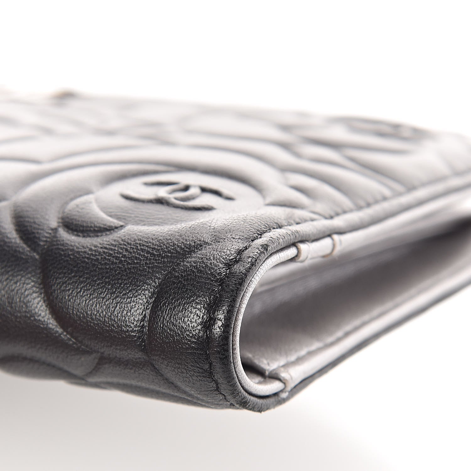 Chanel Lambskin Camellia Embossed Yen Wallet Black 10 of 12