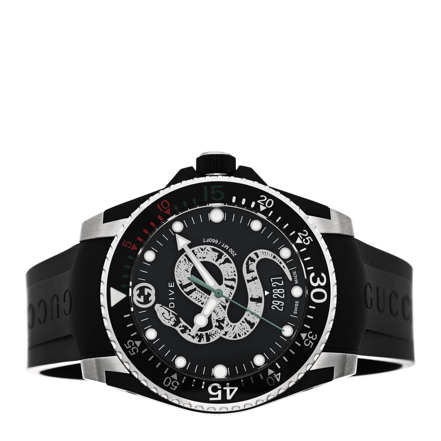 Stainless Steel Rubber 45mm Dive Snake Quartz Watch Black