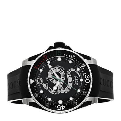Gucci Stainless Steel Rubber 45mm Dive Snake Quartz Watch Black 2 of 5