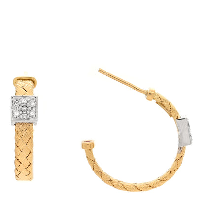 Roberto Coin 18K Yellow White Gold Diamond Primavera Weave Hoop Earrings 1 of 4