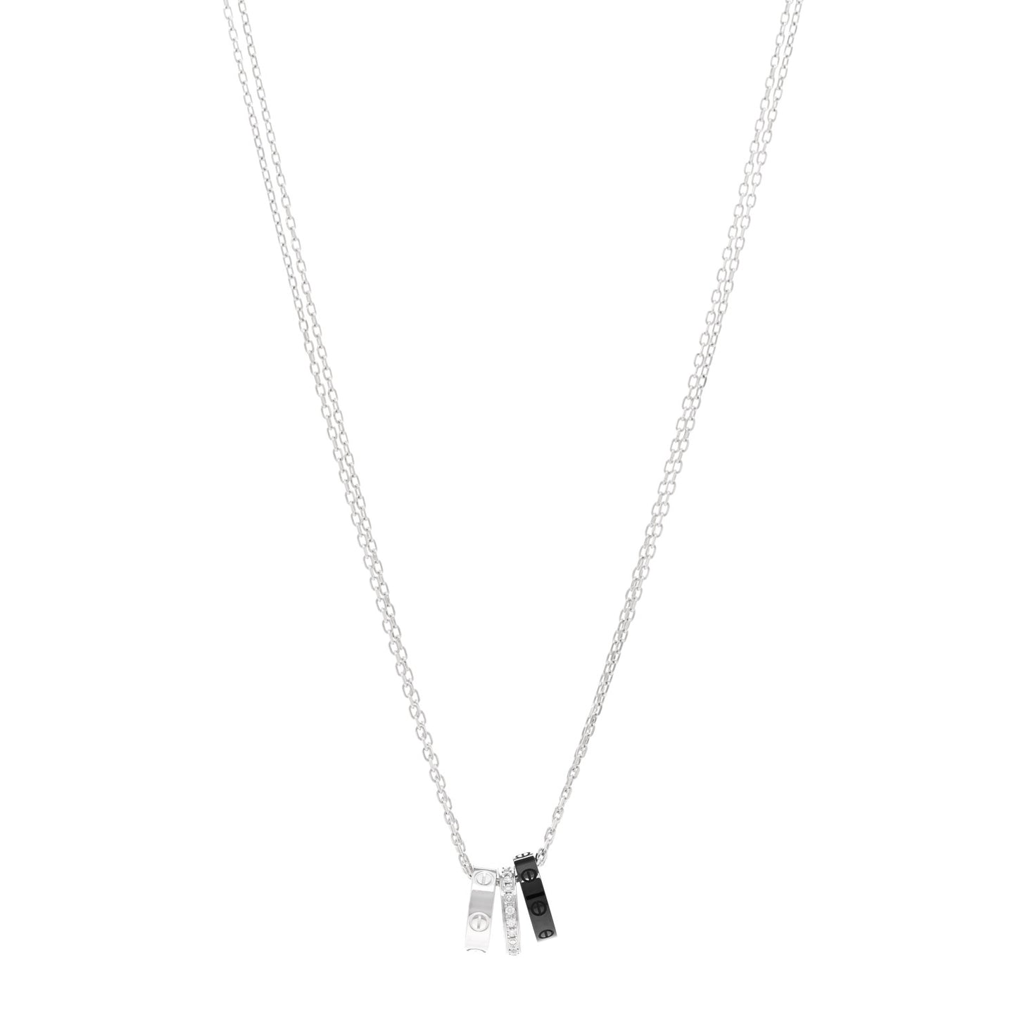 18K White Gold Ceramic Diamond Three Ring LOVE Necklace