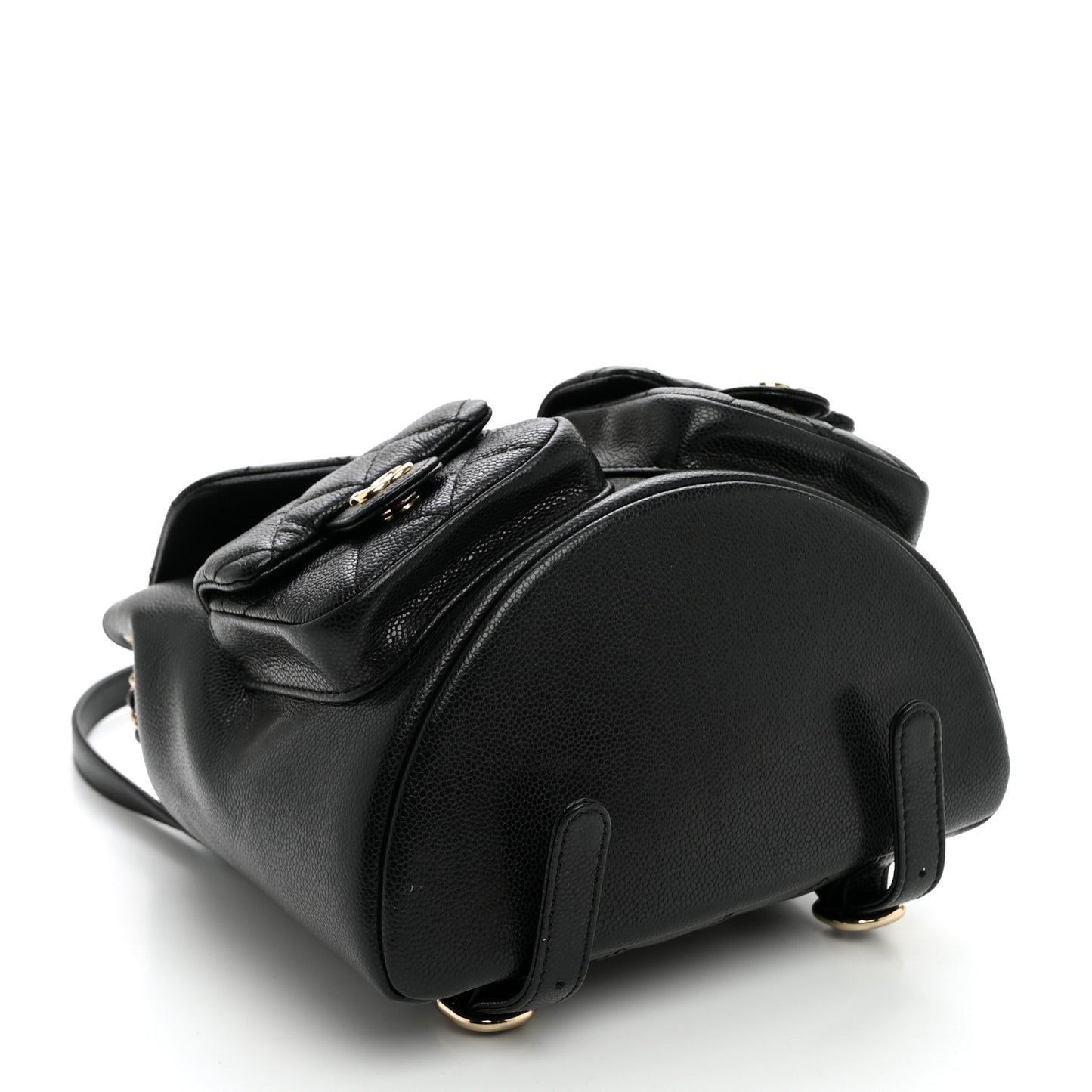 Shiny Caviar Quilted Small Duma Pockets Drawstring Backpack Black
