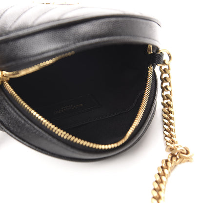 Saint Laurent Grain De Poudre Matelasse Chevron Quilted Round Vinyle Camera Bag Black 5 of 10