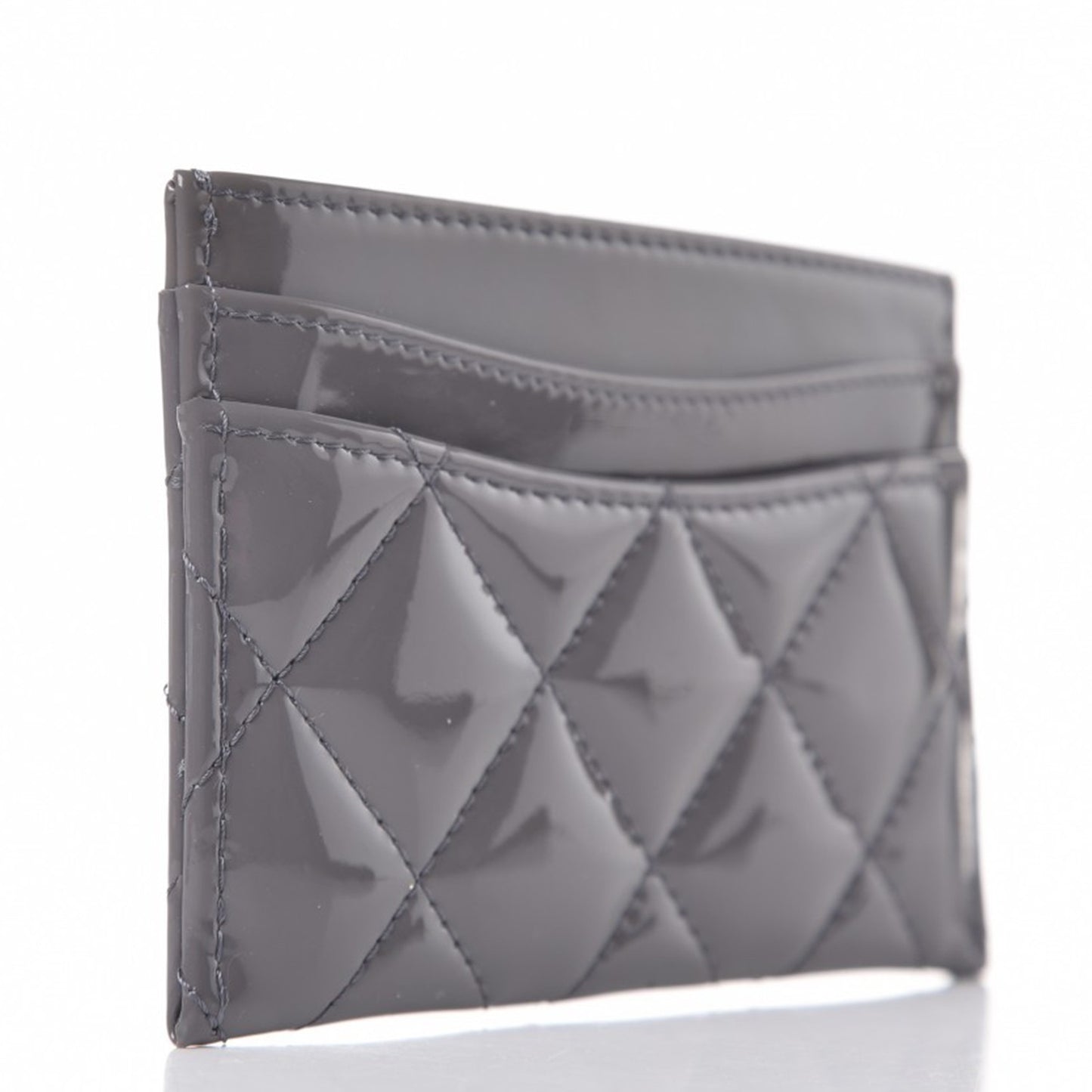 Patent Calfskin Quilted Card Holder Grey