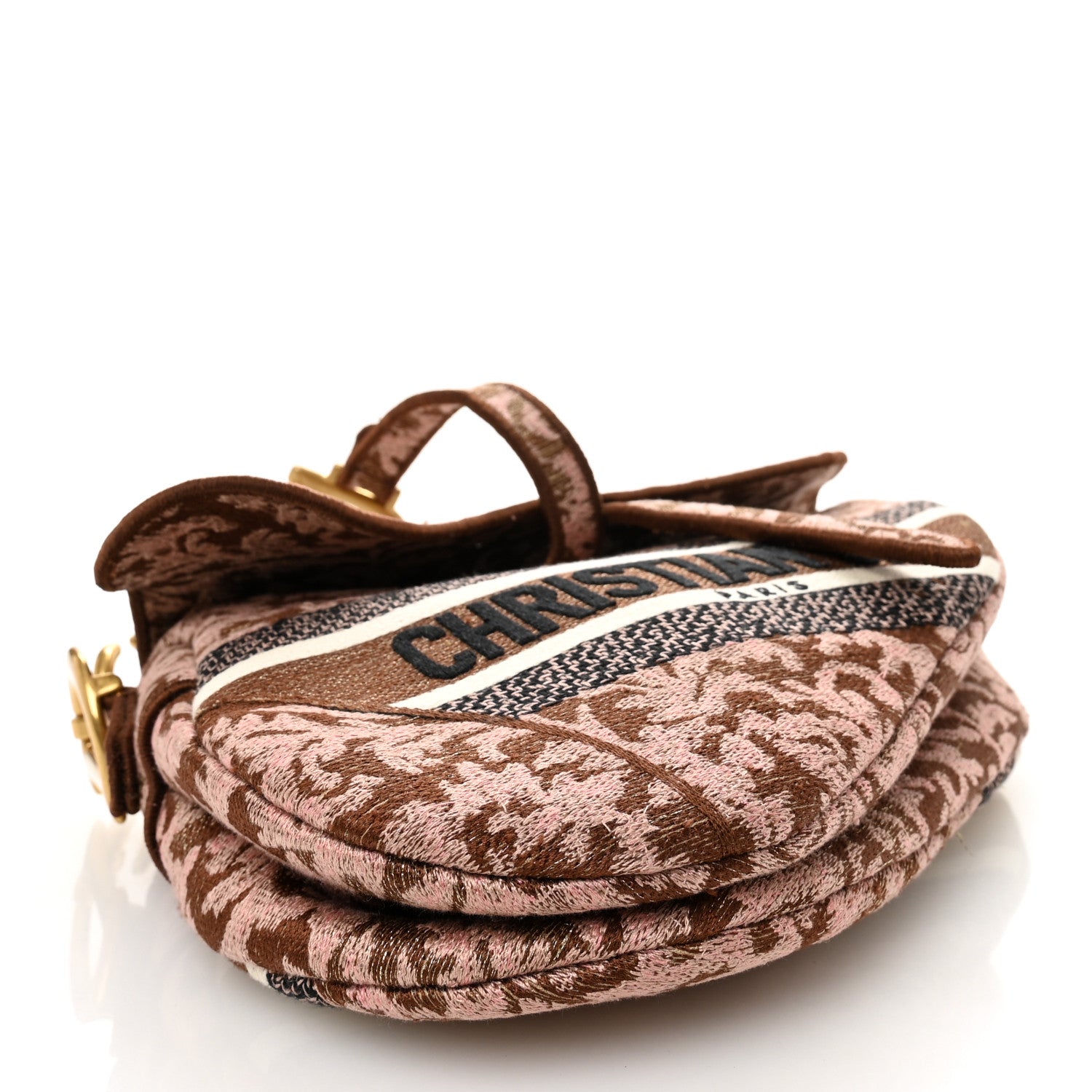 Christian Dior Canvas Embroidered Brocart Saddle Bag Metallic Pink 4 of 12