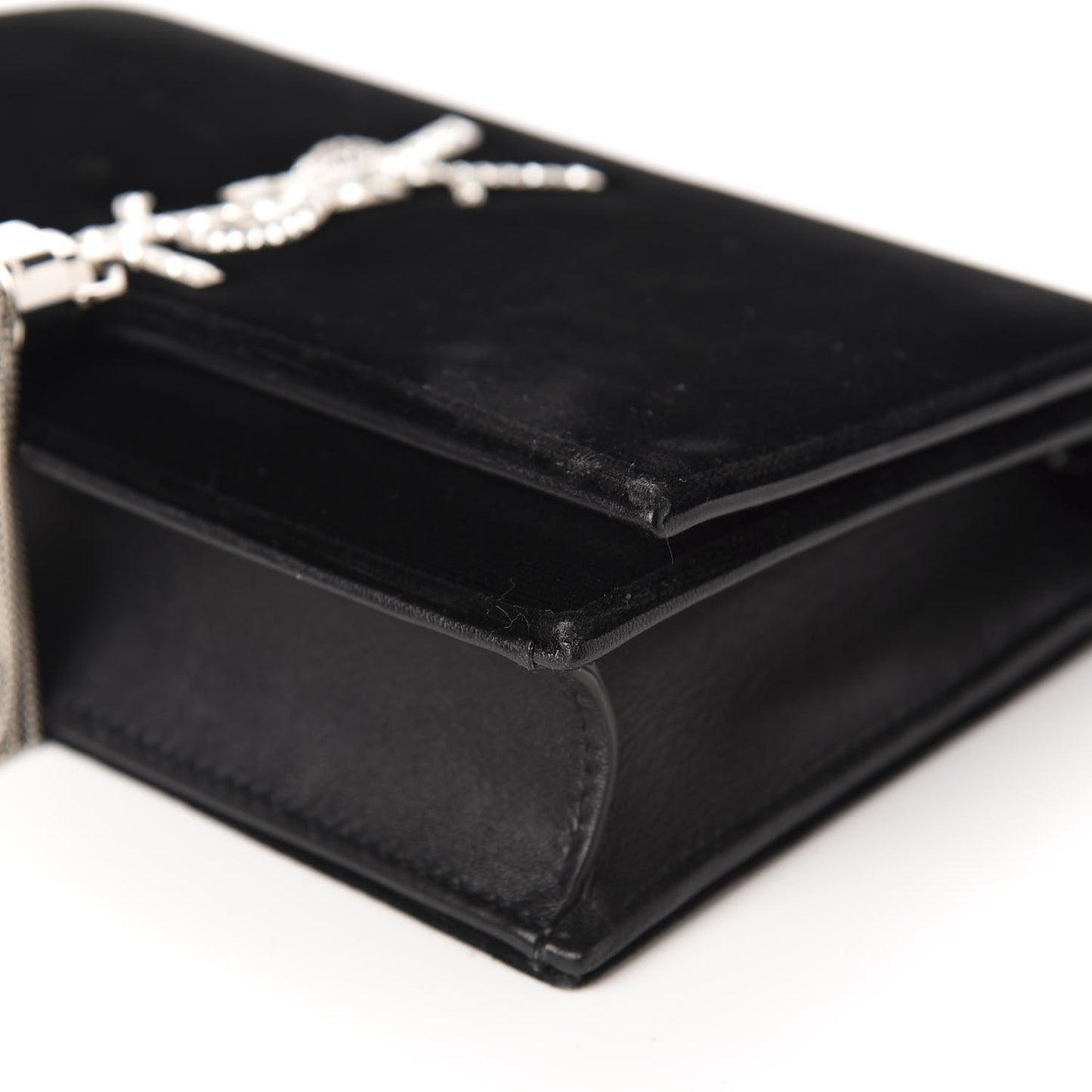 Velvet Crystal Monogram Tassel Chain Wallet Black