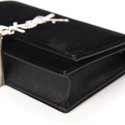 Saint Laurent Velvet Crystal Monogram Tassel Chain Wallet Black 7 of 10