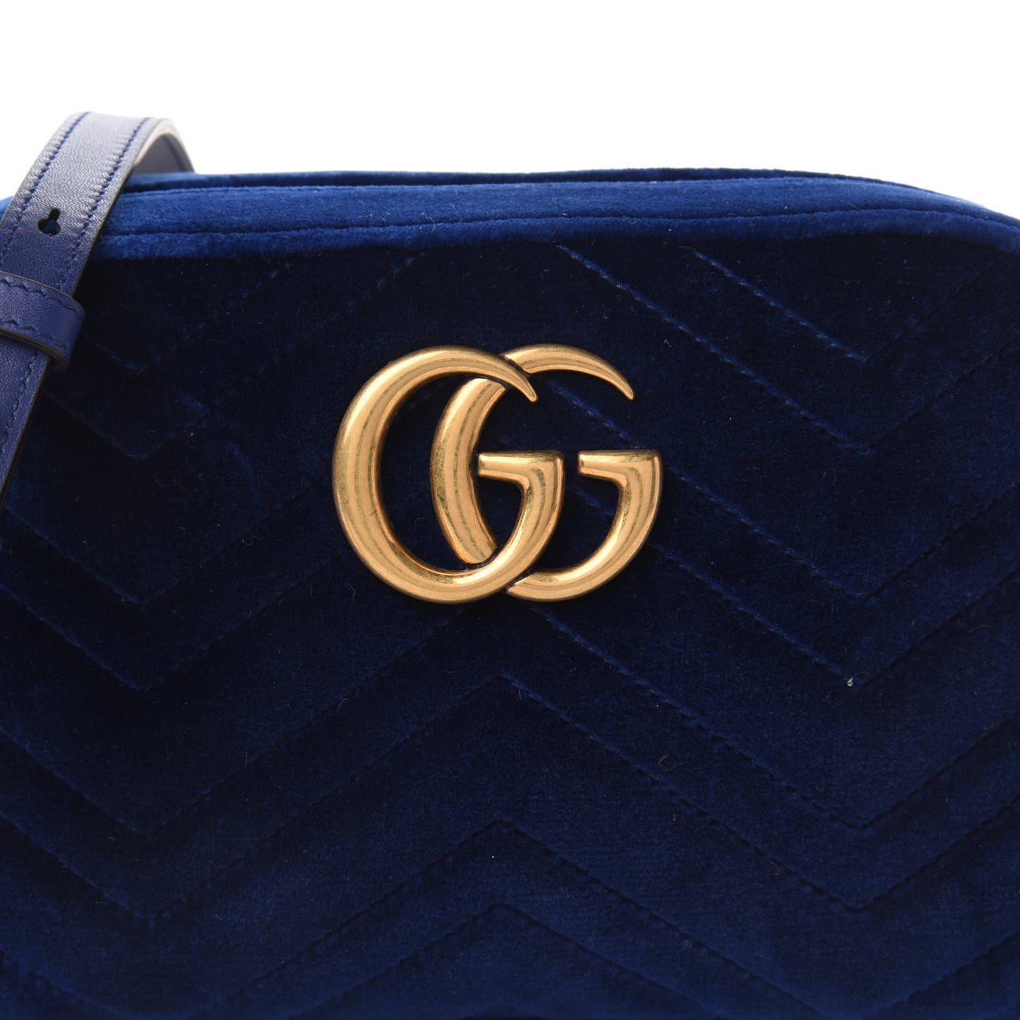 Velvet Matelasse Small GG Marmont Chain Shoulder Bag Cobalt