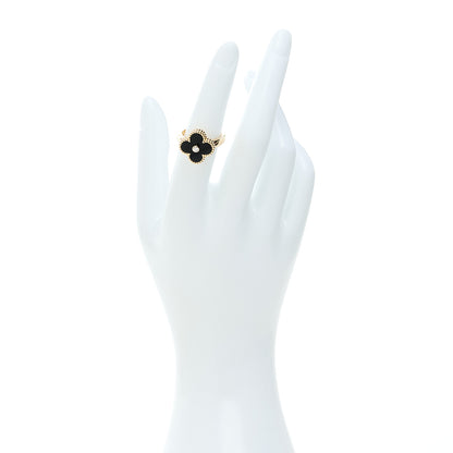 Van Cleef & Arpels 18K Yellow Gold Black Onyx Diamond Vintage Alhambra Ring 52 6 2 of 5