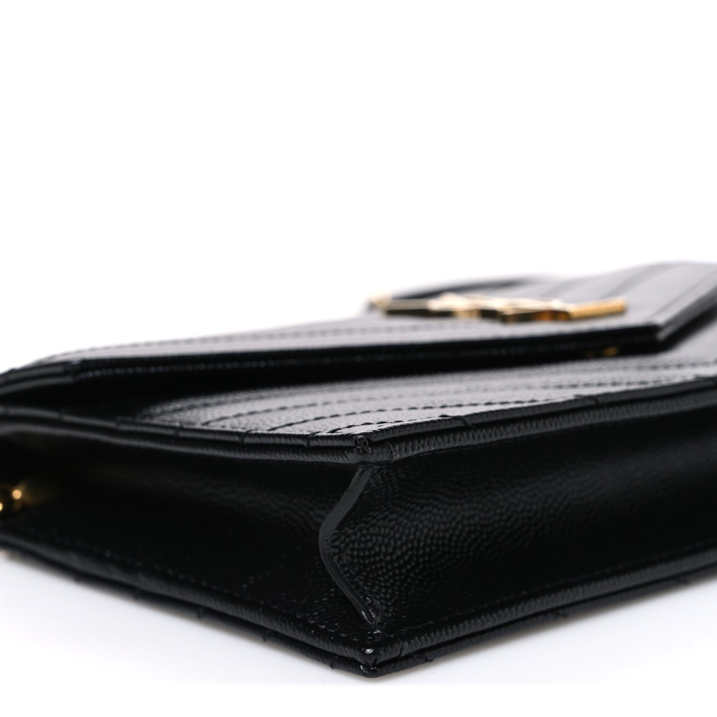 Grain De Poudre Matelasse Chevron Monogram Envelope Chain Wallet Black