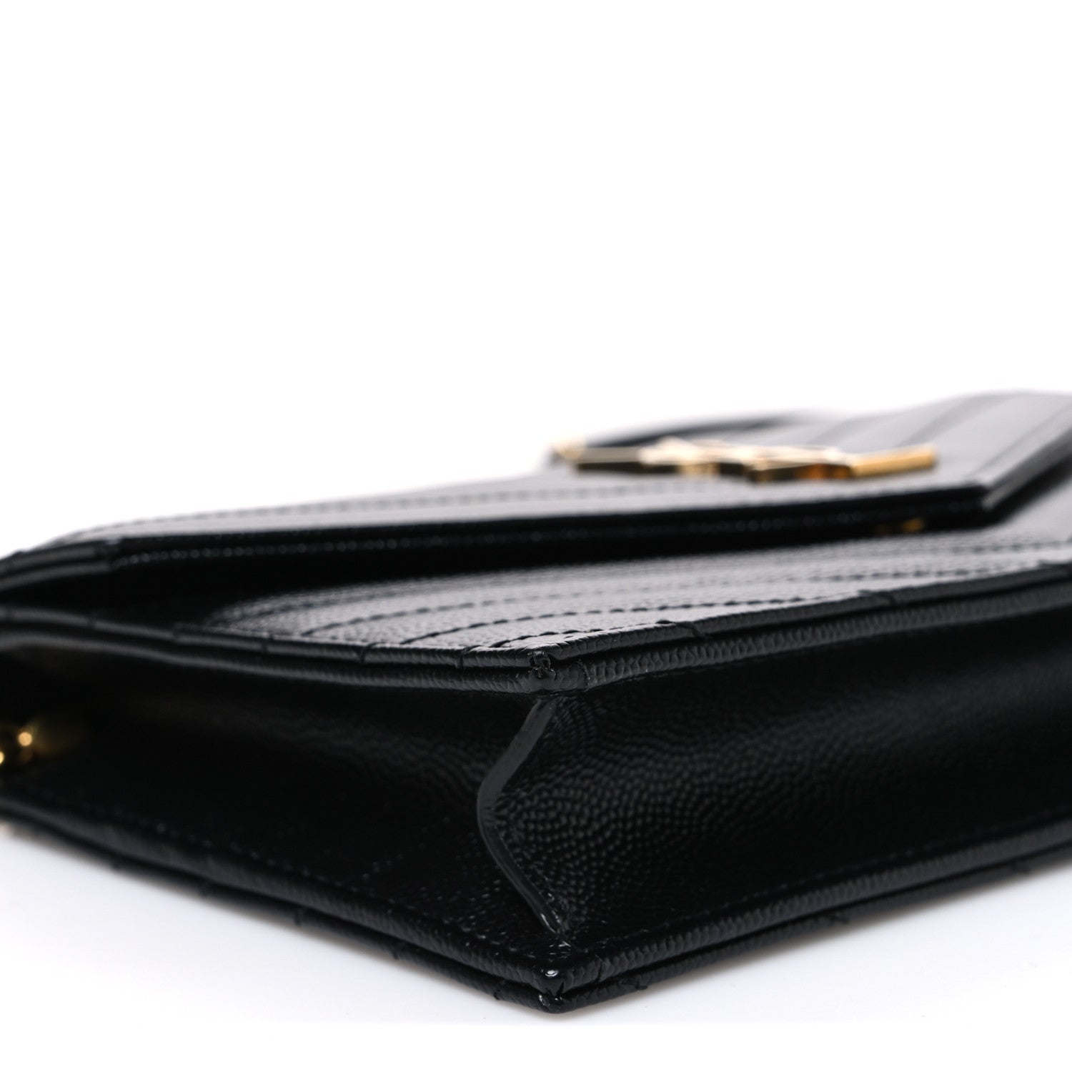 Saint Laurent Grain De Poudre Matelasse Chevron Monogram Envelope Chain Wallet Black 8 of 9