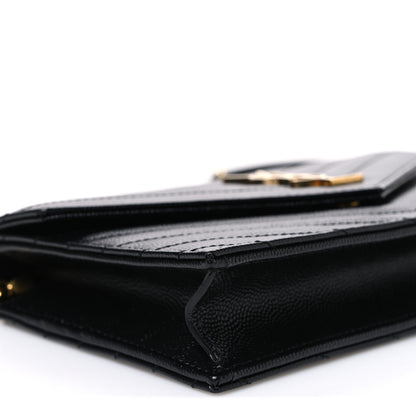 Saint Laurent Grain De Poudre Matelasse Chevron Monogram Envelope Chain Wallet Black 8 of 9