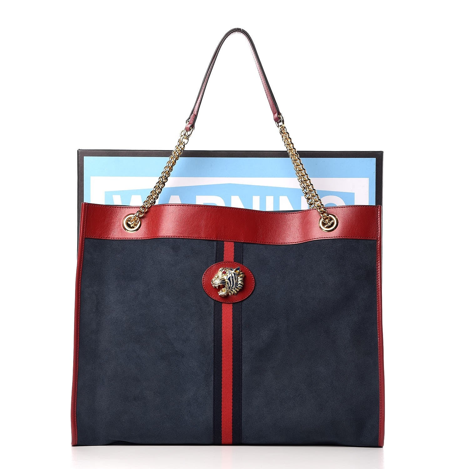 Gucci Suede Calfskin Large Rajah Chain Tote New Blue Romantic Cherry 10 of 10