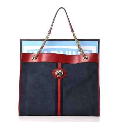 Gucci Suede Calfskin Large Rajah Chain Tote New Blue Romantic Cherry 10 of 10
