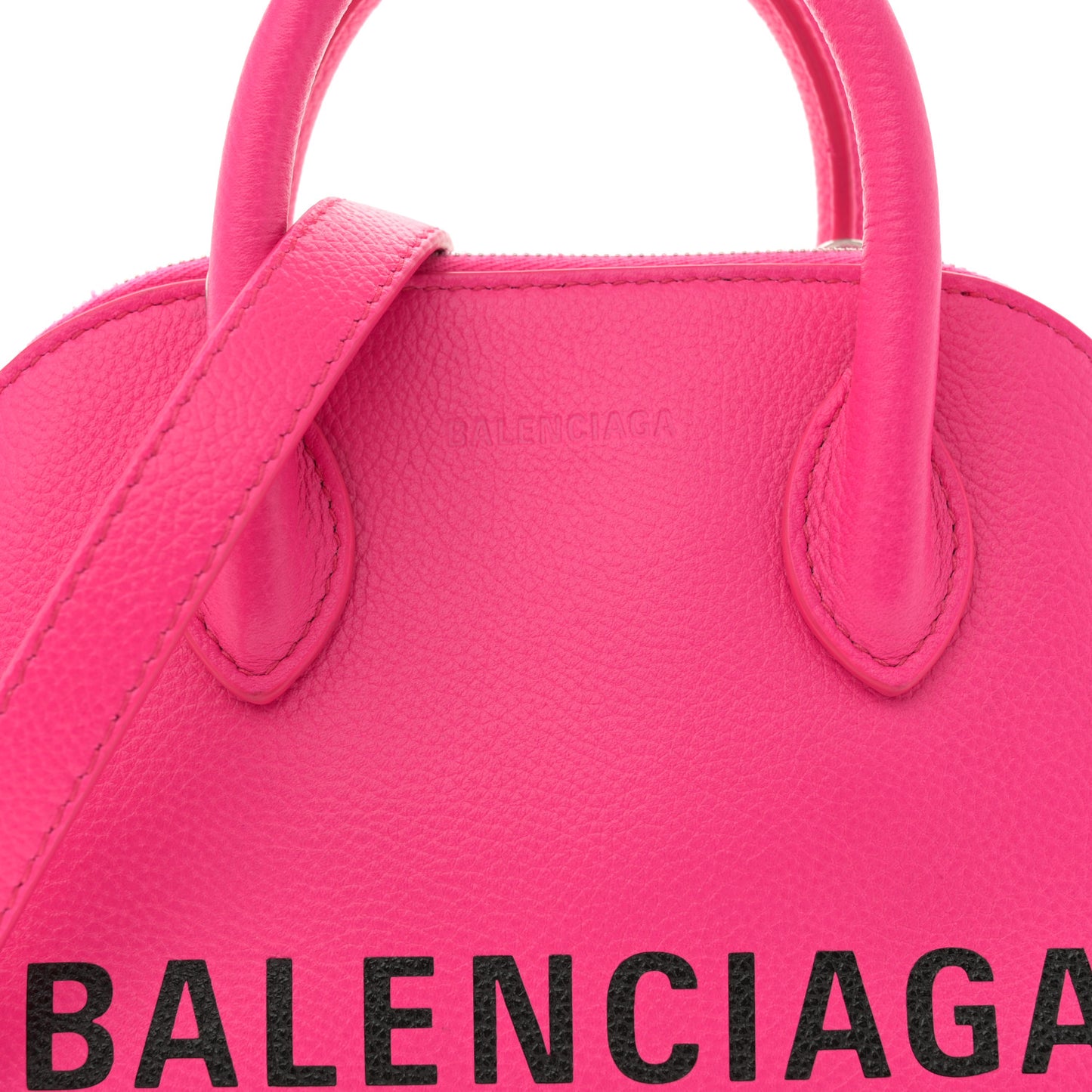 Signature Grained Calfskin Logo XXS Ville Top Handle Bag Fuchsia