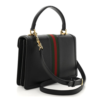 Gucci Textured Dollar Calfskin Web Small Ophidia Padlock Top Handle Bag Black 3 of 13