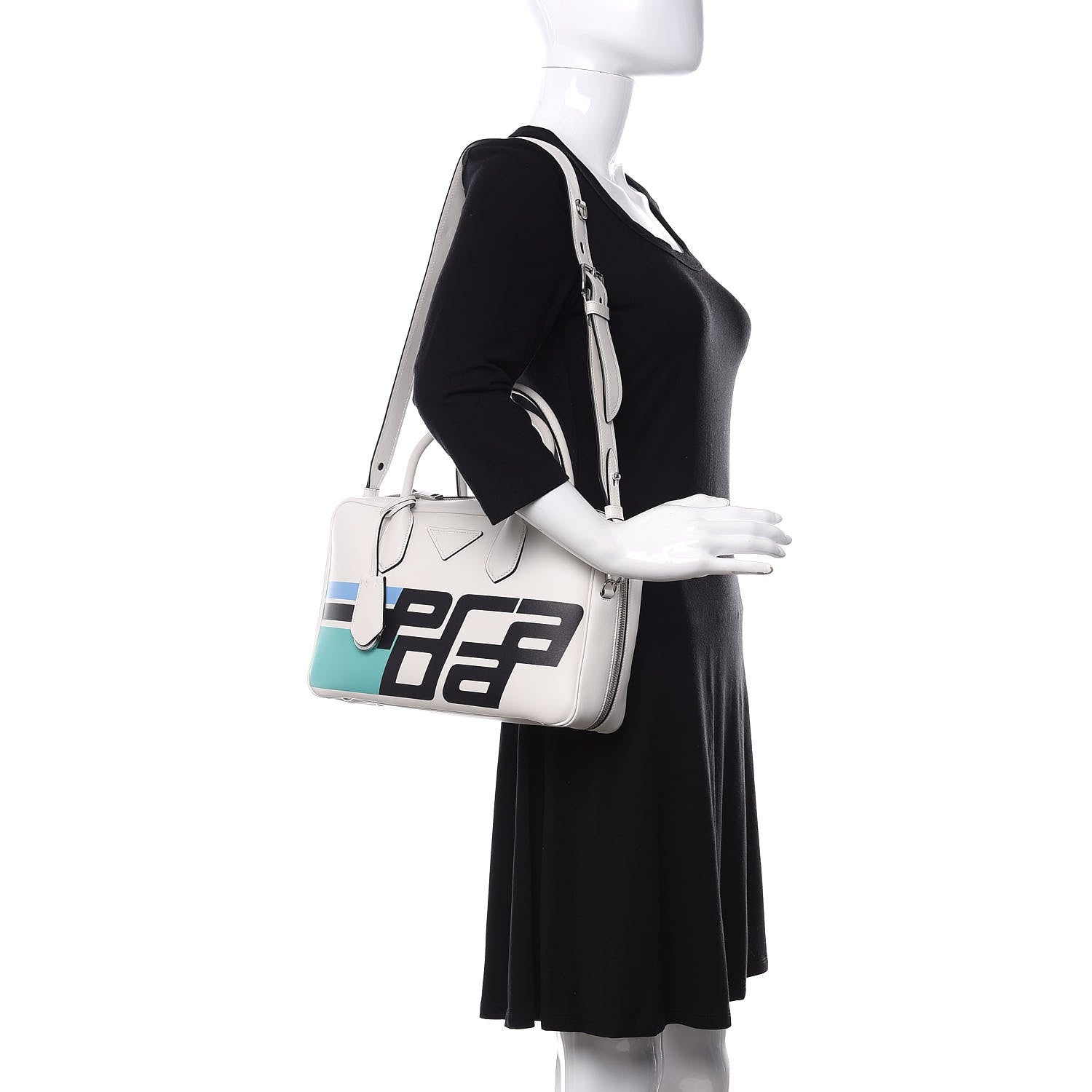 Prada City Calfskin Racing Logo Bowler White Black 2 of 9