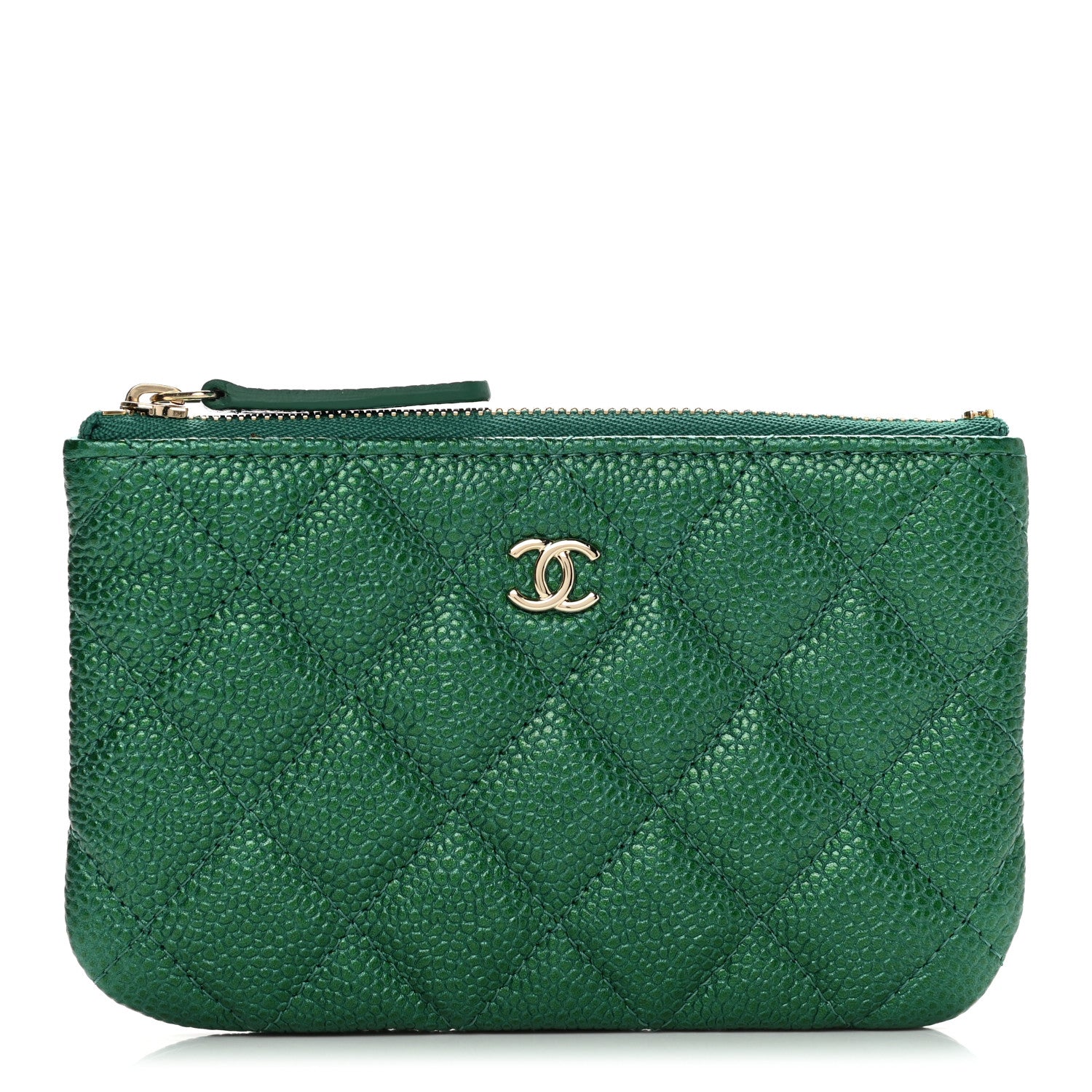 Chanel Metallic Caviar Quilted Small Cosmetic Case Green 1 of 7