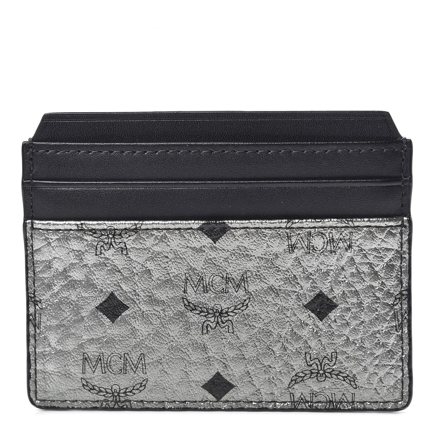 Metallic Visetos Calfskin Card Case Silver Black