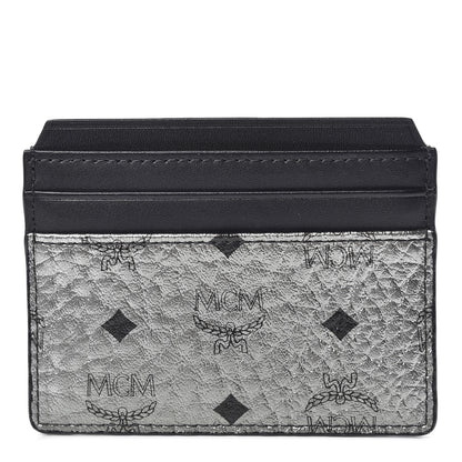 MCM Metallic Visetos Calfskin Card Case Silver Black 1 of 7