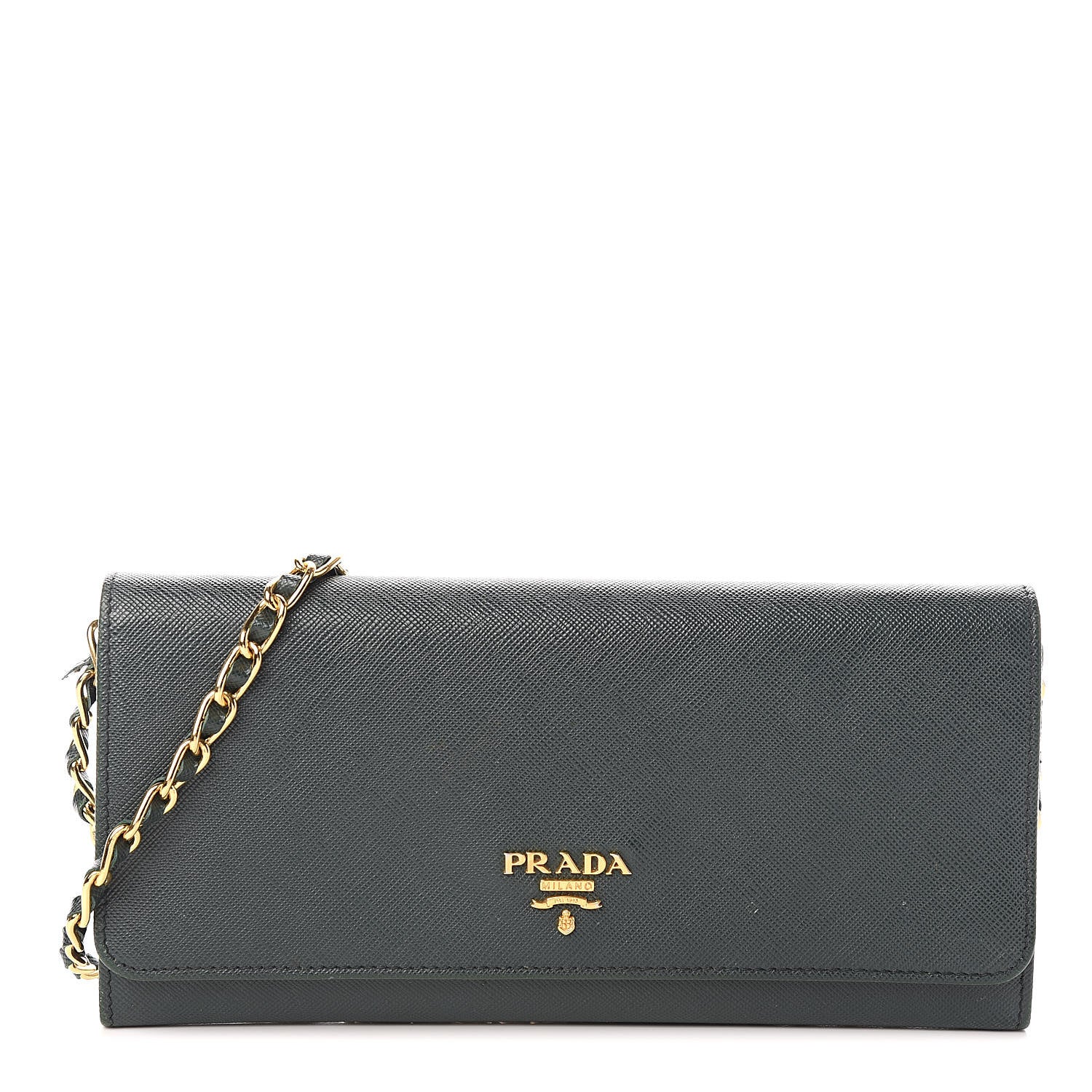 Prada Saffiano Metal Oro Chain Wallet Smeraldo 1 of 13