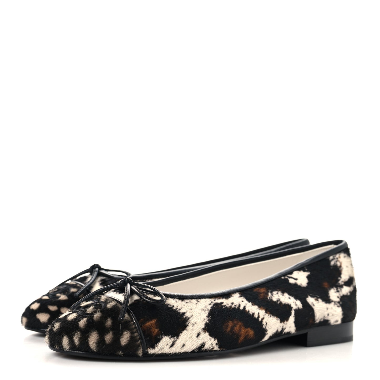 Pony Hair Calfskin Cap Toe CC Ballerina Flats 36 White Brown Black