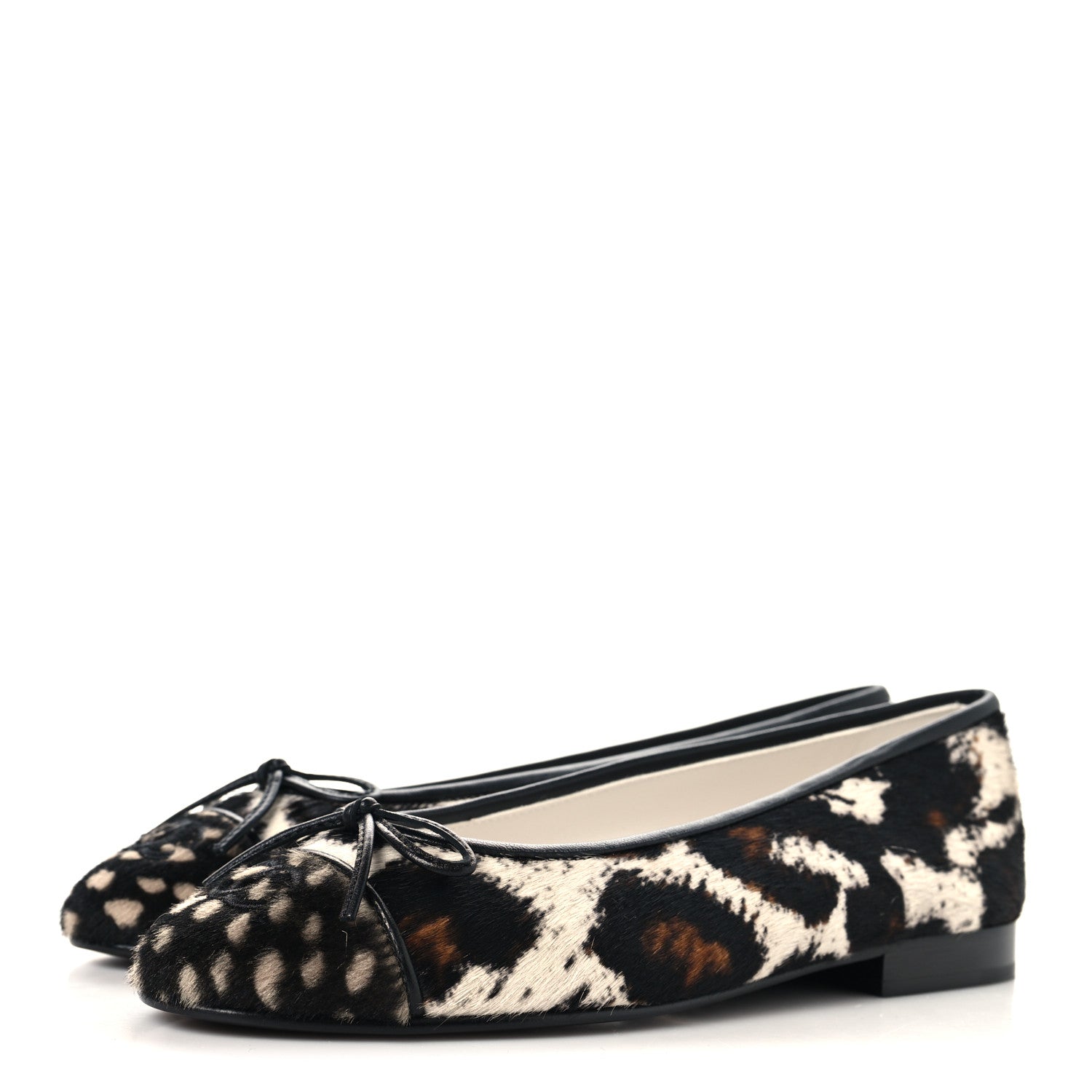 Chanel Pony Hair Calfskin Cap Toe CC Ballerina Flats 36 White Brown Black 4 of 10