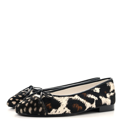 Chanel Pony Hair Calfskin Cap Toe CC Ballerina Flats 36 White Brown Black 4 of 10