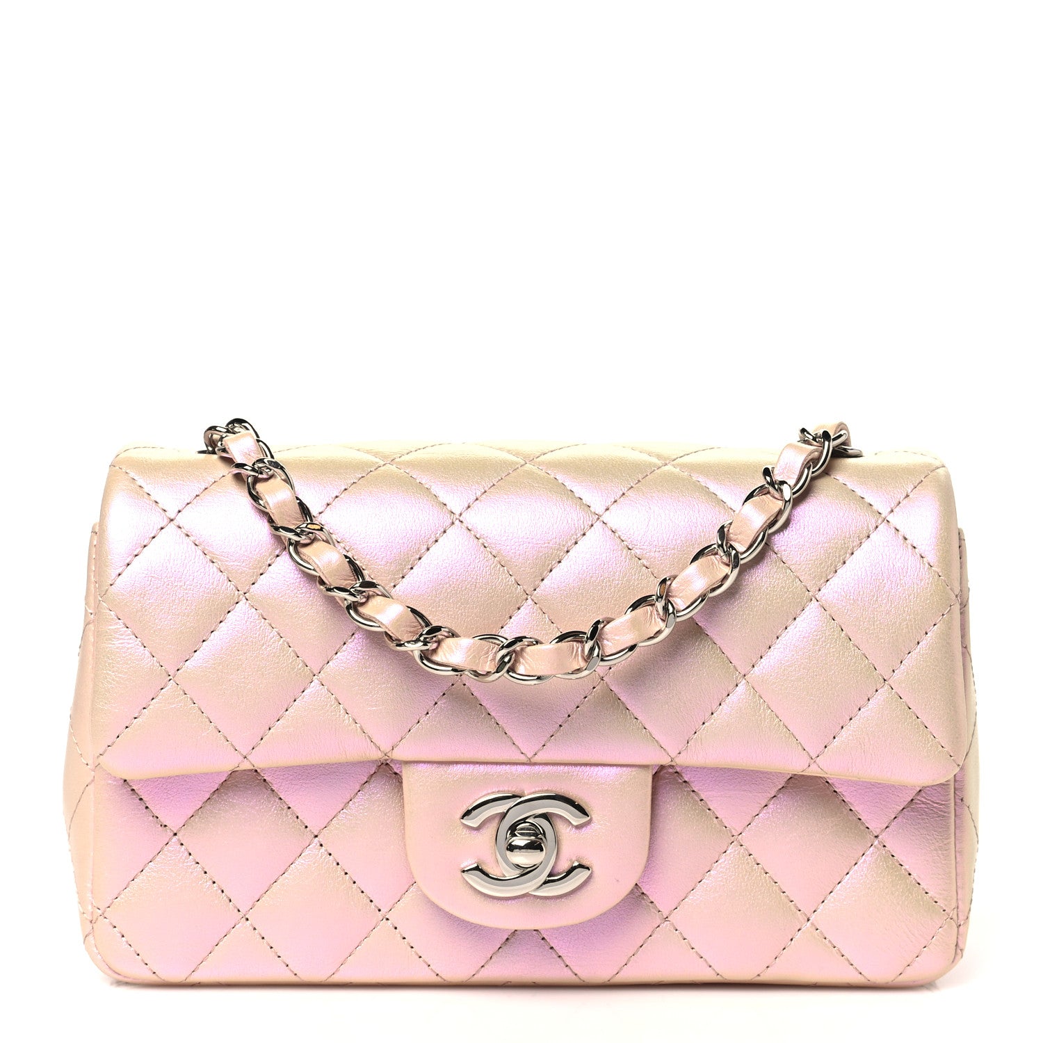 Chanel Iridescent Calfskin Quilted Mini Rectangular Flap Pink 1 of 11