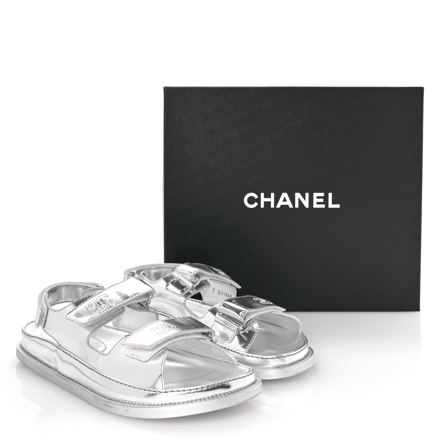 Chanel Iridescent Patent Calfskin Velcro Dad Sandals 39 Silver 9 of 9