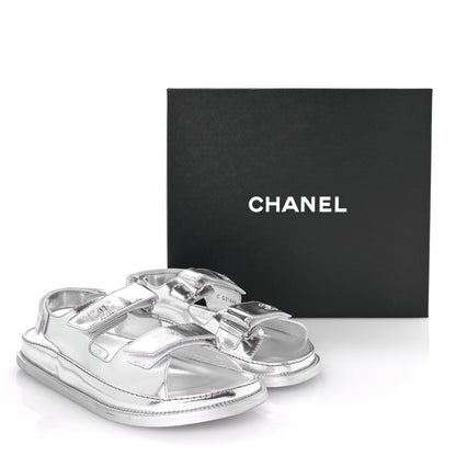 Chanel Iridescent Patent Calfskin Velcro Dad Sandals 39 Silver 9 of 9