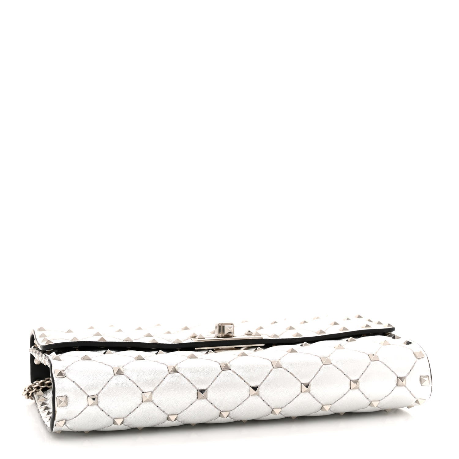 Valentino Garavani Metallic Nappa Rockstud Spike Wallet on Chain Silver 4 of 12
