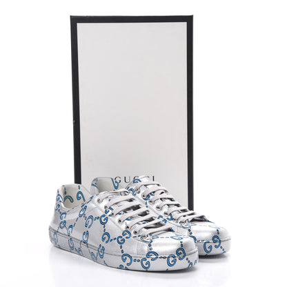 Gucci Miro Rubber Wax GucciGhost Print Mens New Ace Sneakers 8.5 Silver 8 of 8