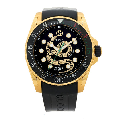 Gucci Stainless Steel Rubber 45mm Dive Snake Quartz Watch Black 1 of 5