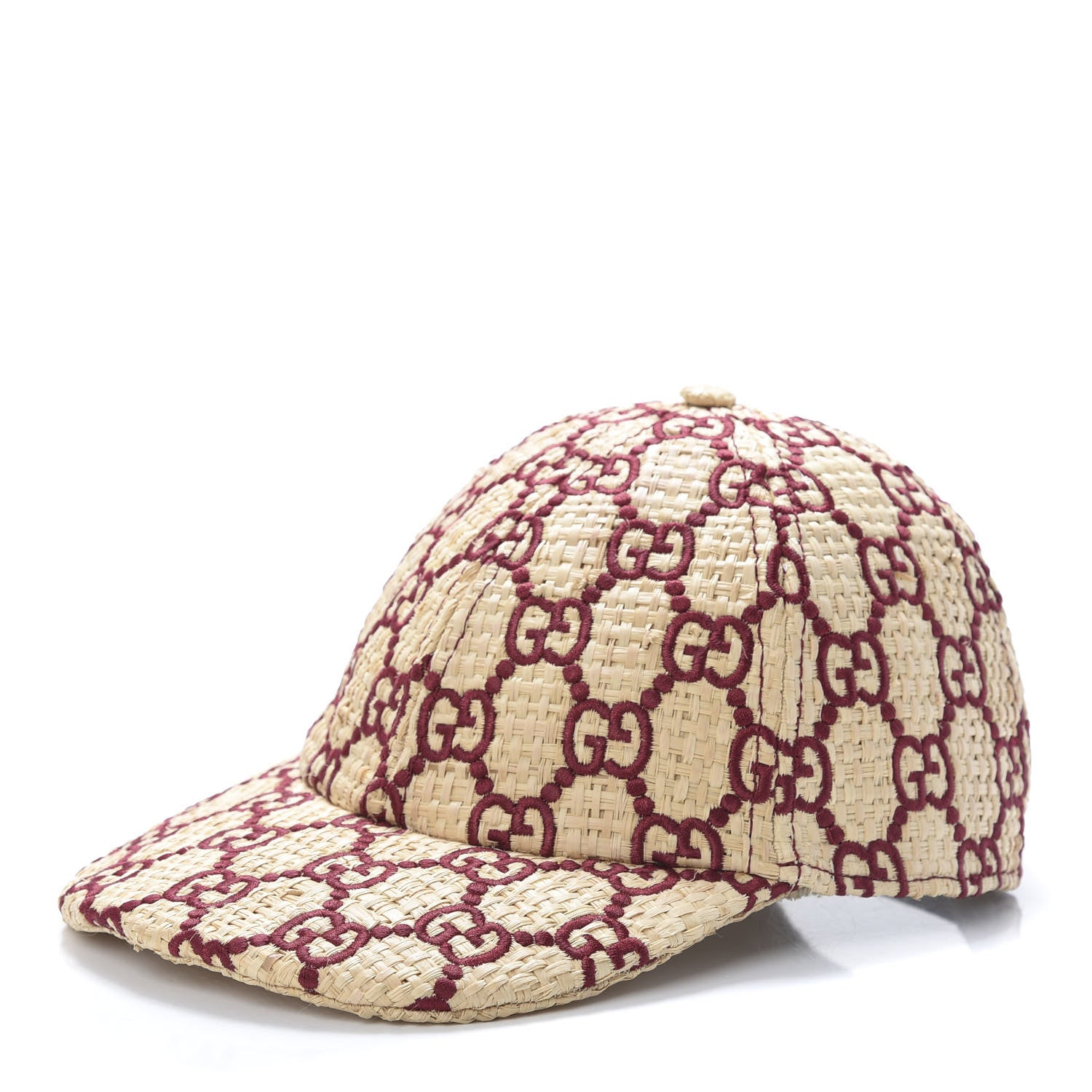 Gucci Raffia GG Monogram Elaphe Embroidered Aisha Baseball Hat L Ivory Bordeaux 1 of 9