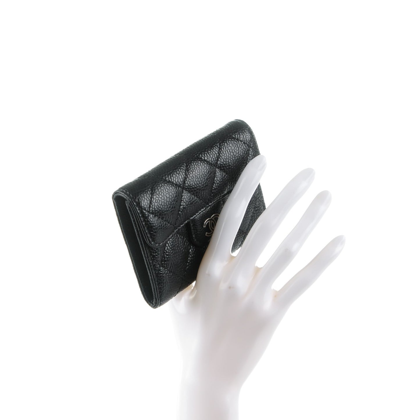 Caviar Quilted Flap Card Holder Black