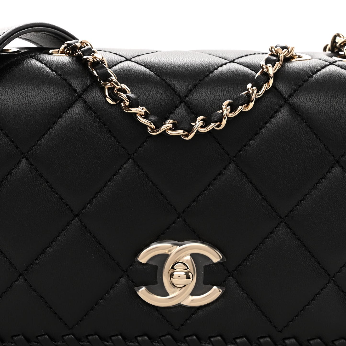 Lambskin Quilted Small Whipstitch Flap Bag Black