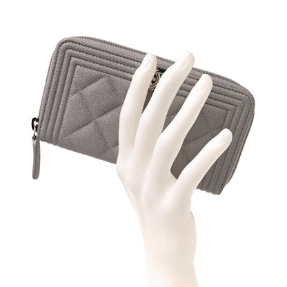 Chanel Caviar Quilted Boy Small Zip Around Wallet Grey 2 of 11