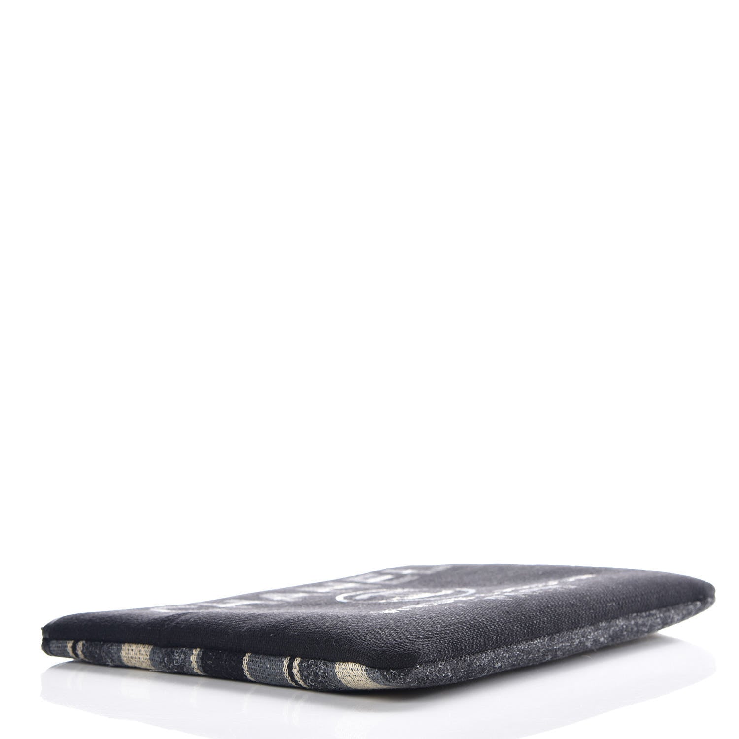 Chanel Striped Canvas Large Deauville Pouch Clutch Black 4 of 10