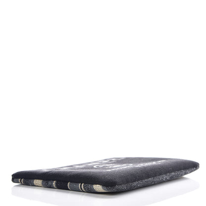 Chanel Striped Canvas Large Deauville Pouch Clutch Black 4 of 10