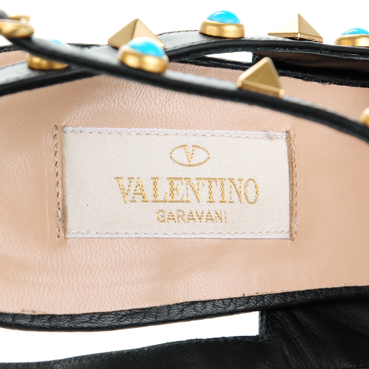 Valentino Garavani Pebbled Calfskin Turquoise Rockstud Rolling Ankle Strap 100mm Pumps 39 Black 7 of 8