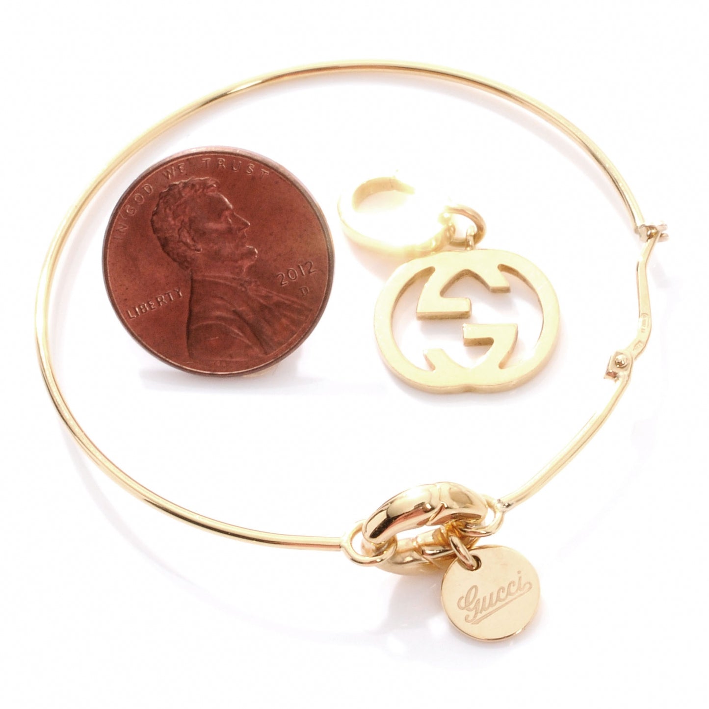 18K Yellow Gold Bamboo Link Charm Hoop Earrings