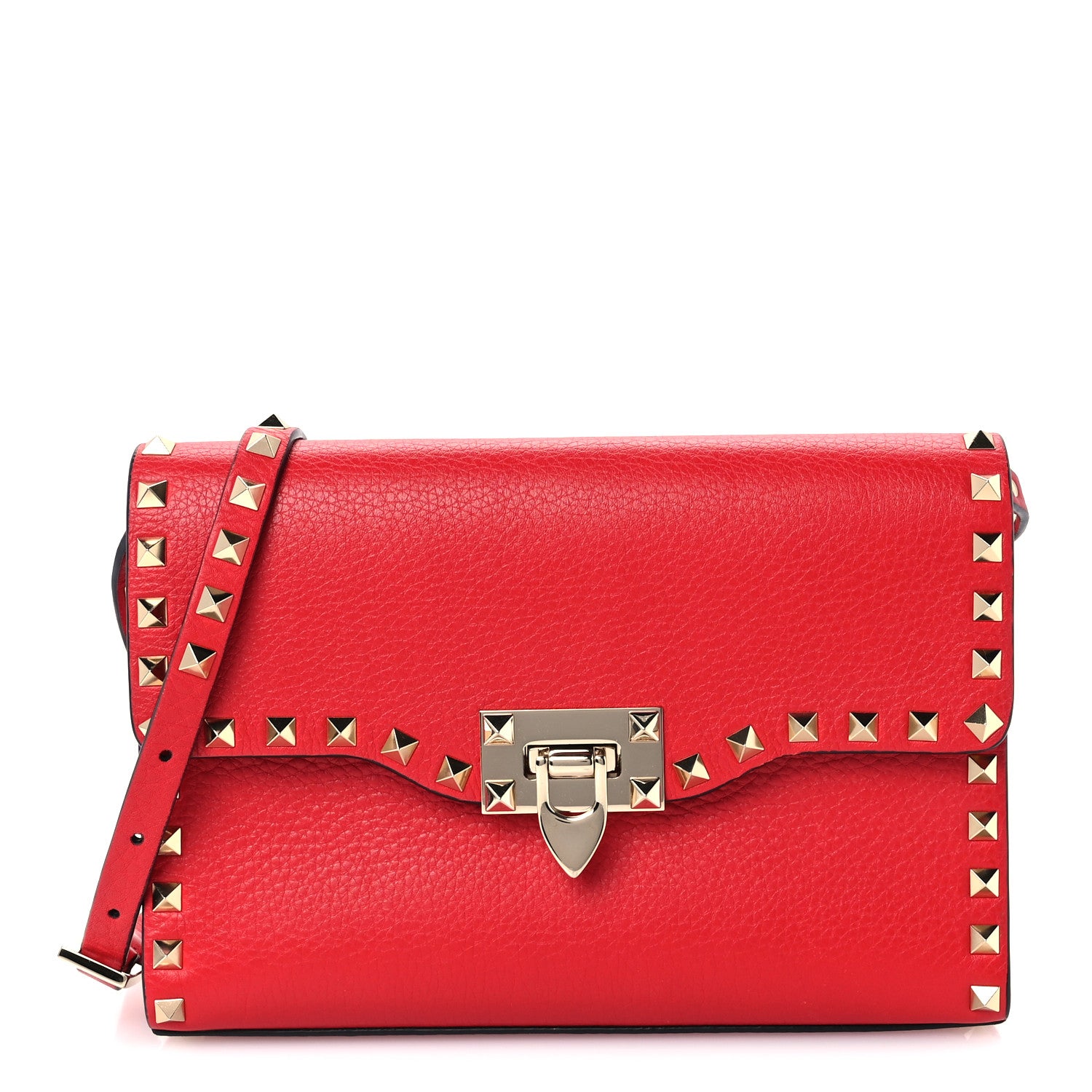 Valentino Garavani Pebbled Calfskin Medium Rockstud Flip Lock Crossbody Bag Red 1 of 10